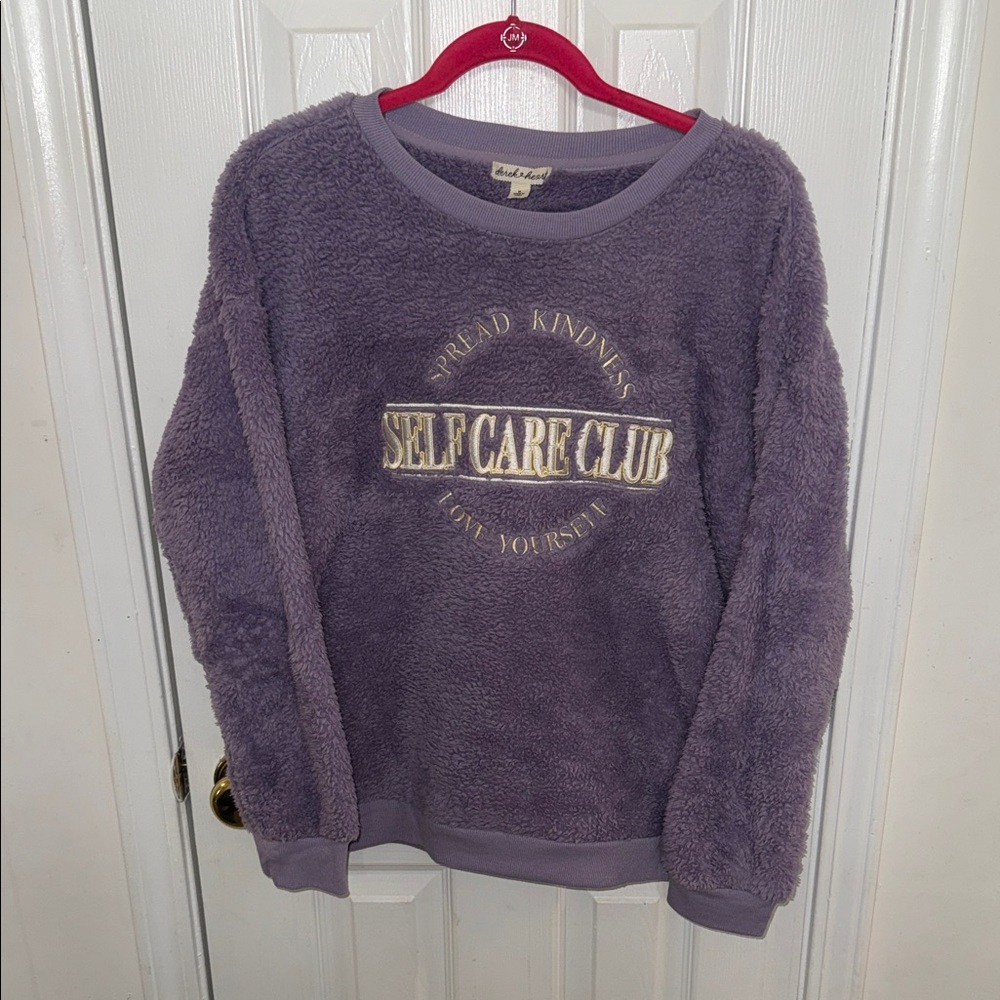 Derek Heart Lavender Plush 'Self Care Club' Crewneck Sweater